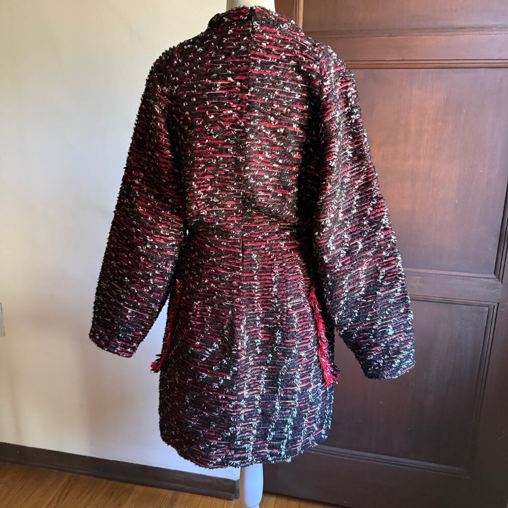 RODEBJER | Black and Red Tweed Mock Neck Sculpted Sleeve Mini Dress | Small - Picture 2 of 9